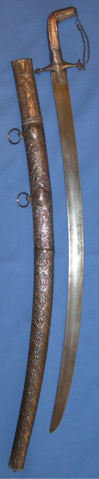 19th Century Silver Arabian Saif / Persian Shamshir, Wootz Blade